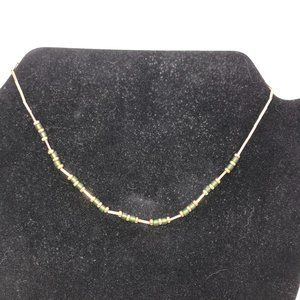 15" Matte Green And Gold Seed Bead Handmade Beaded Necklace